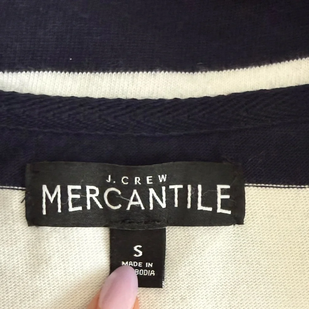 J. CREW 1/4 Zip Pullover Mock Sweater Mens Small Navy White Rugby Stripes Cotton